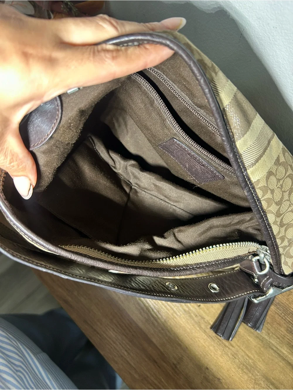 Coach Brown & Cream Signature Stripe Shoulder Bag
